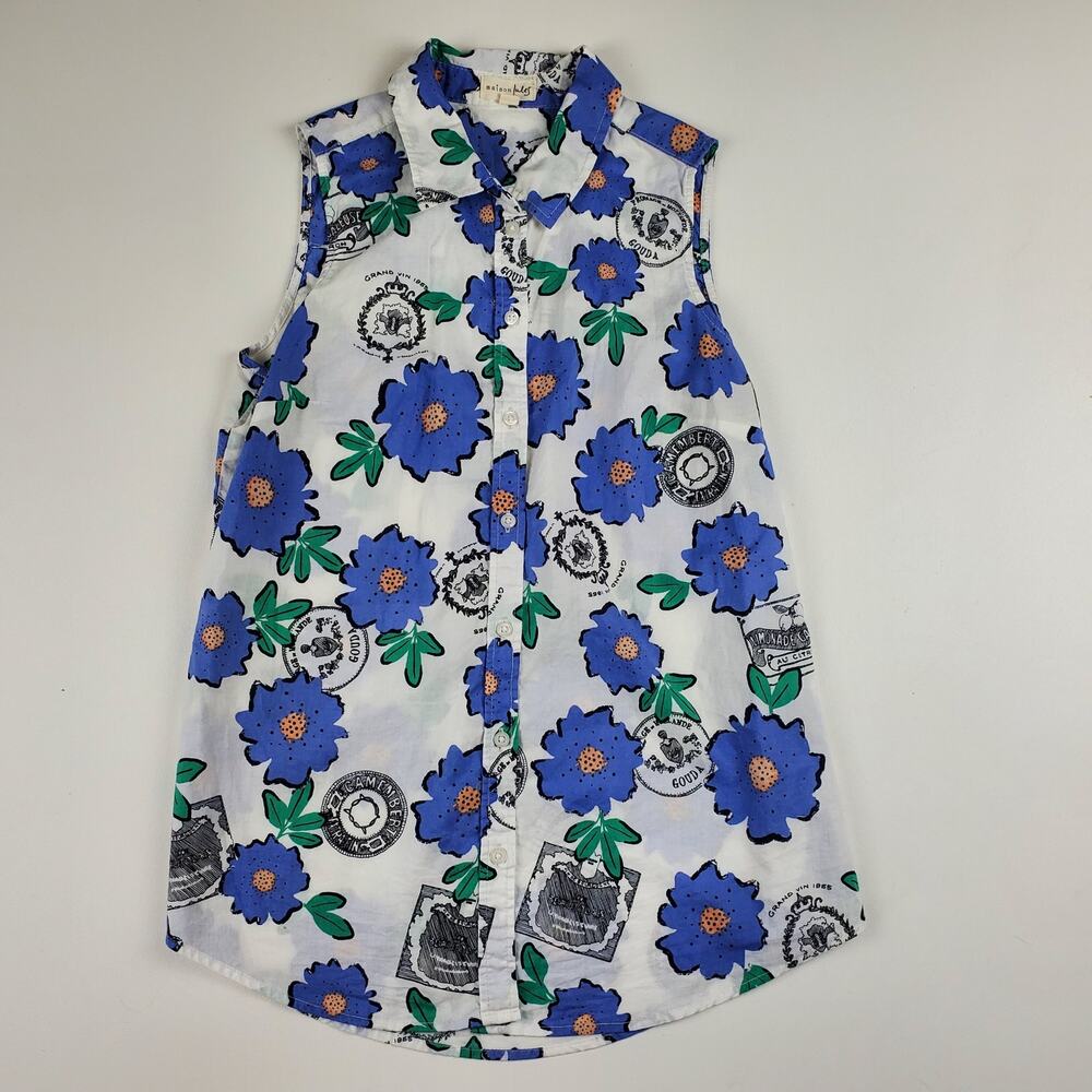 Maison Jules Floral Button Front Collared Tank Sleeveless Shirt Top S